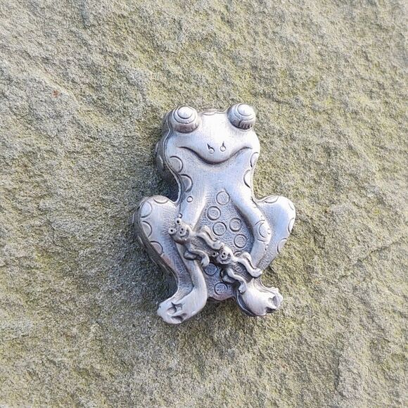 VTG Torino Pewter Frog Earrings Brooch Jewelry Trinket Box - Picture 6 of 10